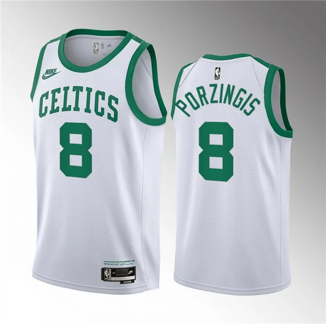 Men's Boston Celtics #8 Kristaps Porzingis White 2023 Draft Association Edition Stitched Basketball Basketball Jersey