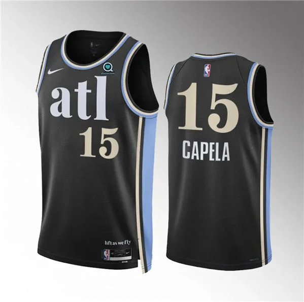 Men's Atlanta Hawks #15 Clint Capela 2023/24 Black City Edition Stitched Basketball Basketball Jersey