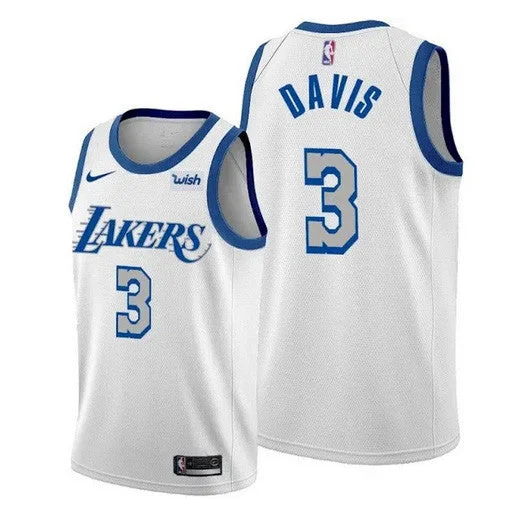 Men's Los Angeles Lakers #3 Anthony Davis White City Edition 2020-21 New Blue Silver Logo Stitched Basketball Jersey