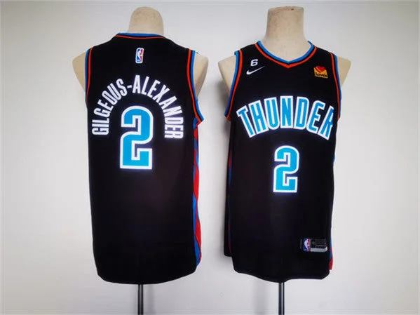 Men's Oklahoma City Thunder #2 Shai Gilgeous-Alexander Black With NO.6 Patch Stitched Basketball Basketball Jersey