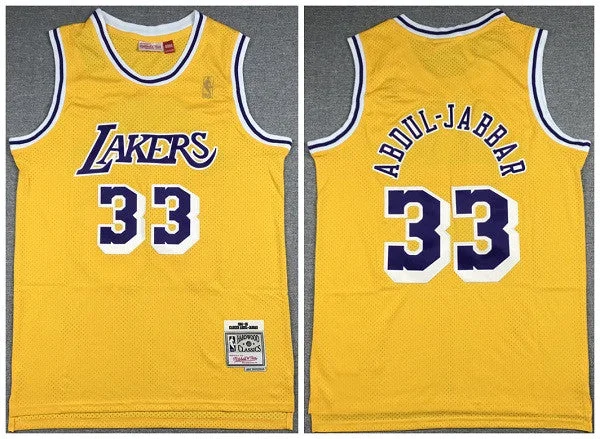 Men's Los Angeles Lakers #33 Kareem Abdul-Jabbar Yellow Hardwood Classics Throwback Stitched Basketball Jersey