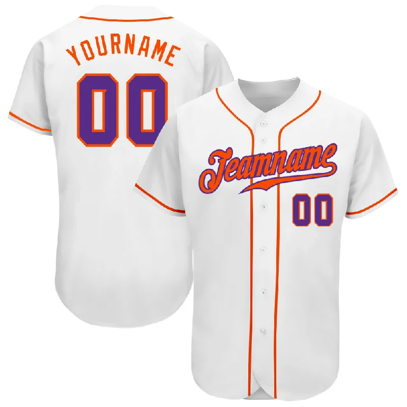 Custom White Purple-Orange Authentic Baseball Jersey