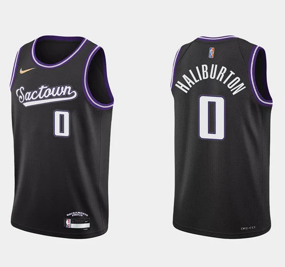 Men's Sacramento Kings #0 Tyrese Haliburton Black 75th Anniversary City Stitched Basketball Jersey