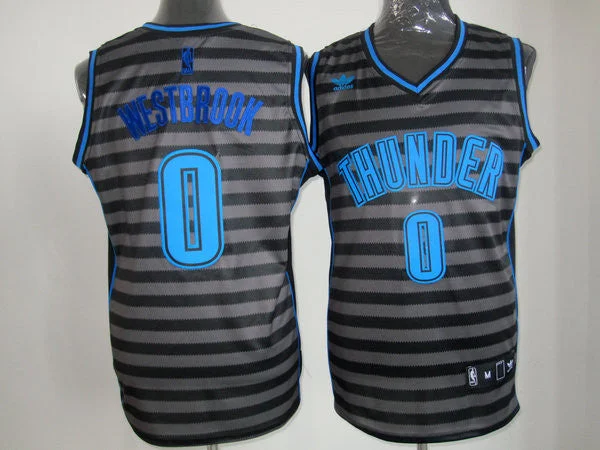 Thunder 0 Westbrook Black Gride Grey Basketball Jerseys