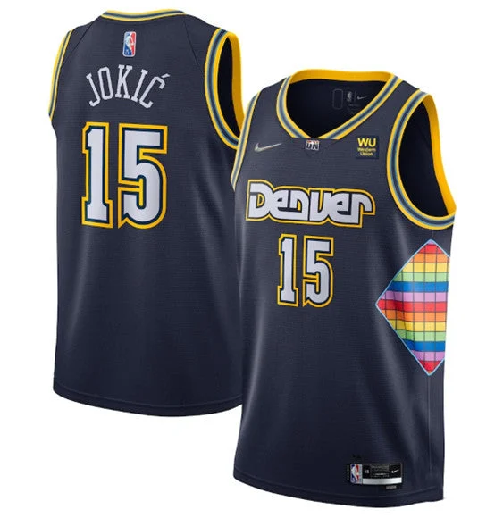 Men's Denver Nuggets #15 Nikola Jokic Navy 75th Anniversary City Stitched Basketball Jersey