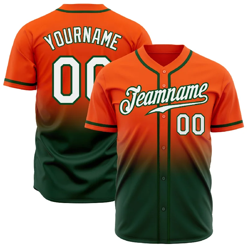 Custom Orange White-Green Authentic Fade Fashion Baseball Jersey