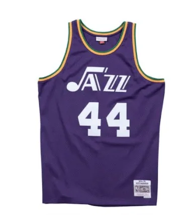 Men's Utah Jazz #44 Pistol Pete Purple Swingman Throwback Stitched Basketball Jersey