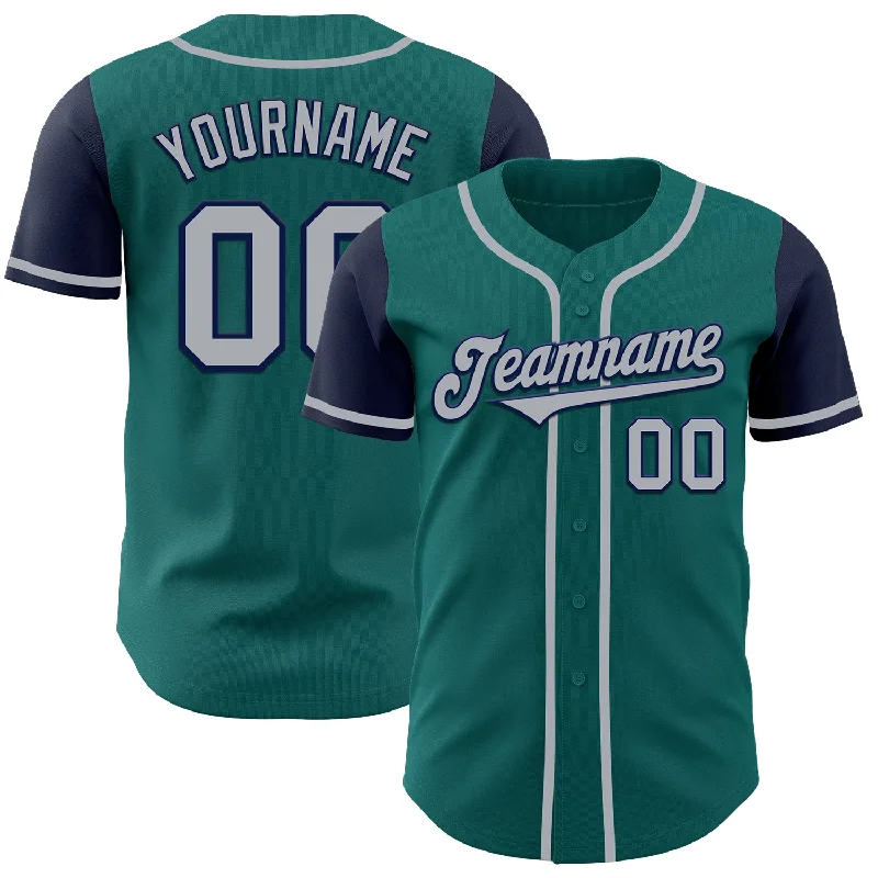 Custom Teal Gray-Navy Authentic Two Tone Baseball Jersey