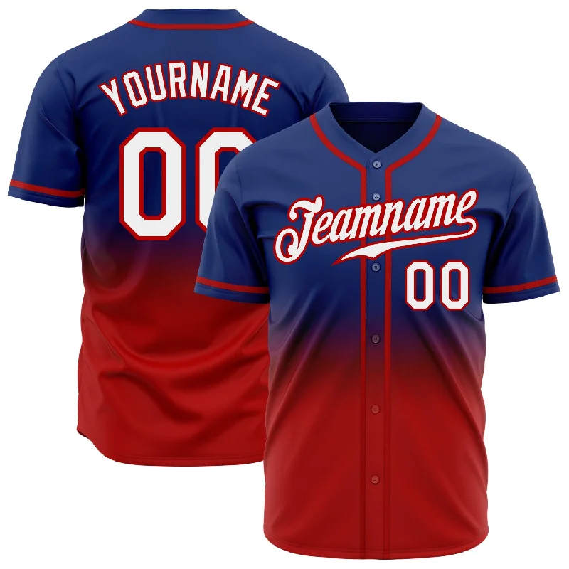 Custom Royal White-Red Authentic Fade Fashion Baseball Jersey