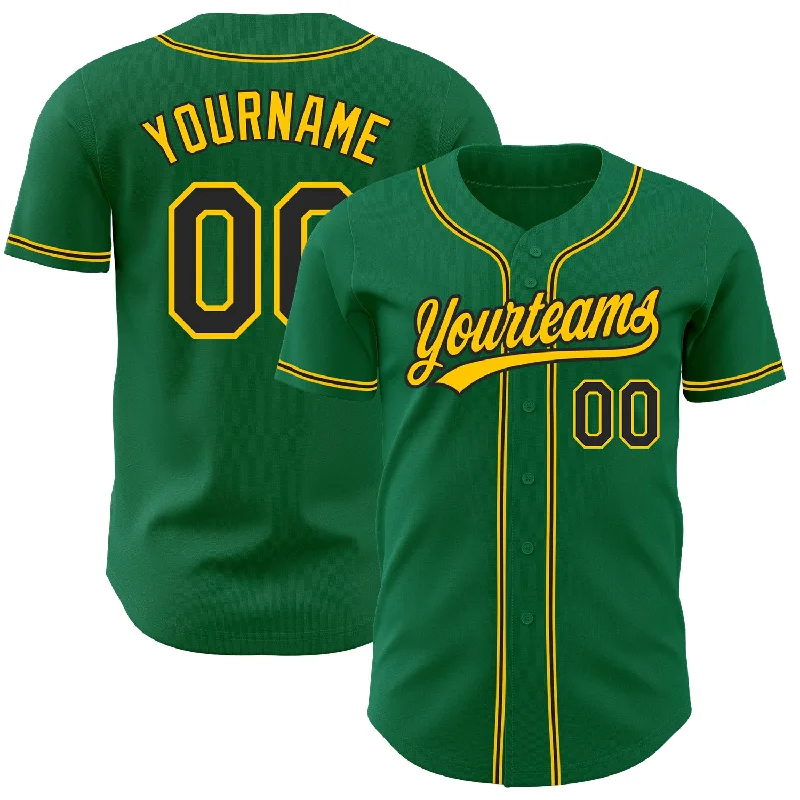 Custom Kelly Green Black-Gold Authentic Baseball Jersey