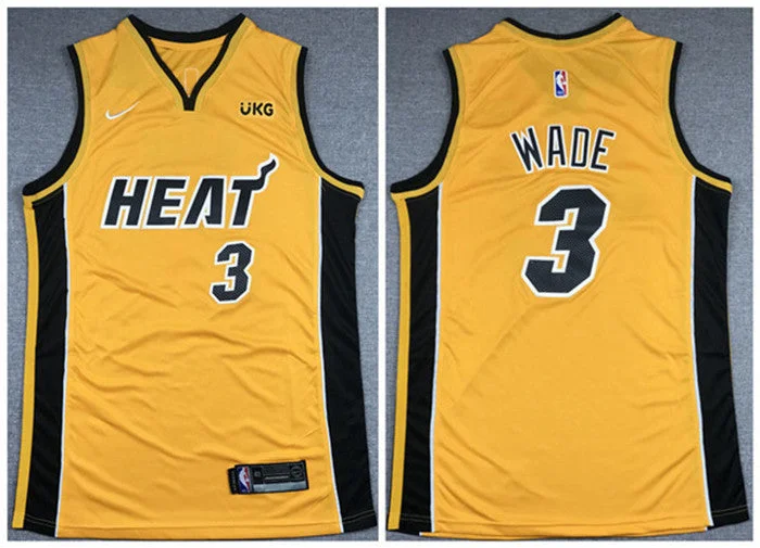 Men's Miami Heat #3 Dwyane Wade Gold Stitched Basketball Jersey