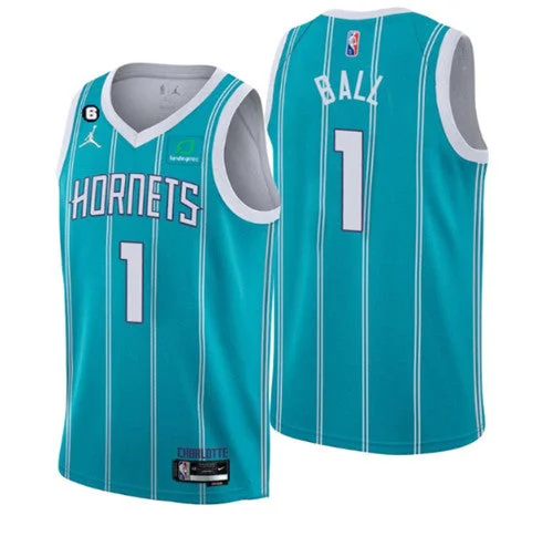 Men's Charlotte Hornets #1 LaMelo Ball 2022-23 Icon Edition No.6 Patch Stitched Basketball Basketball Jersey