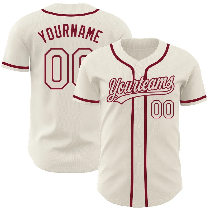 Custom Cream Cream-Crimson Authentic Baseball Jersey