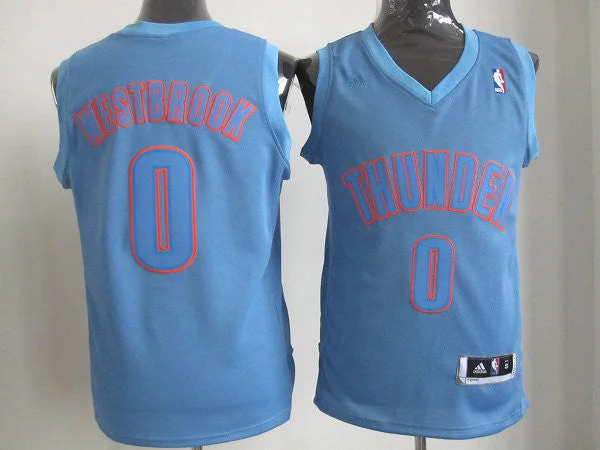 Thunder 0 Westbrook Light Blue Basketball Jerseys