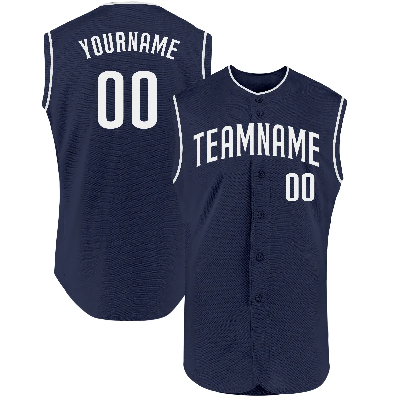 Custom Navy White Authentic Sleeveless Baseball Jersey