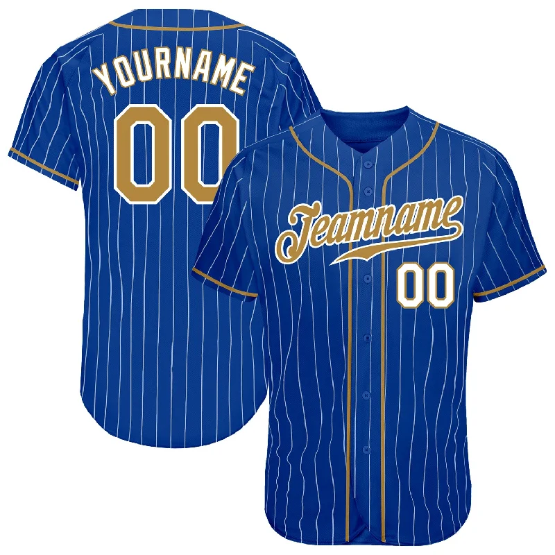 Custom Royal White Pinstripe Old Gold-White Authentic Baseball Jersey