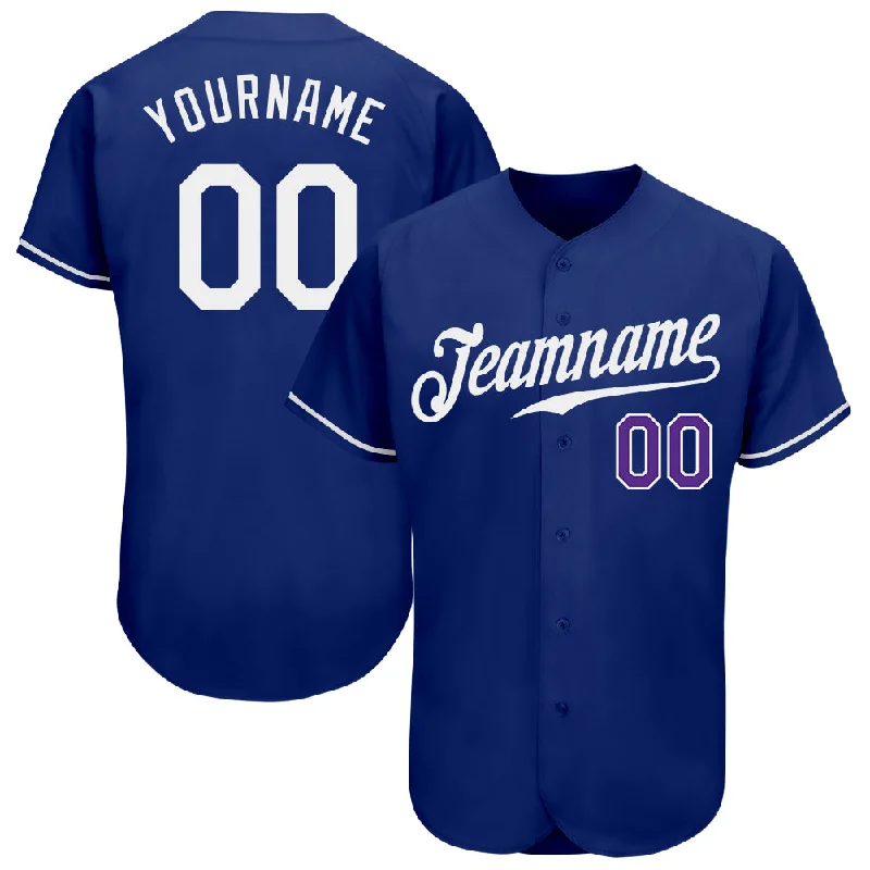 Custom Royal White-Purple Authentic Baseball Jersey