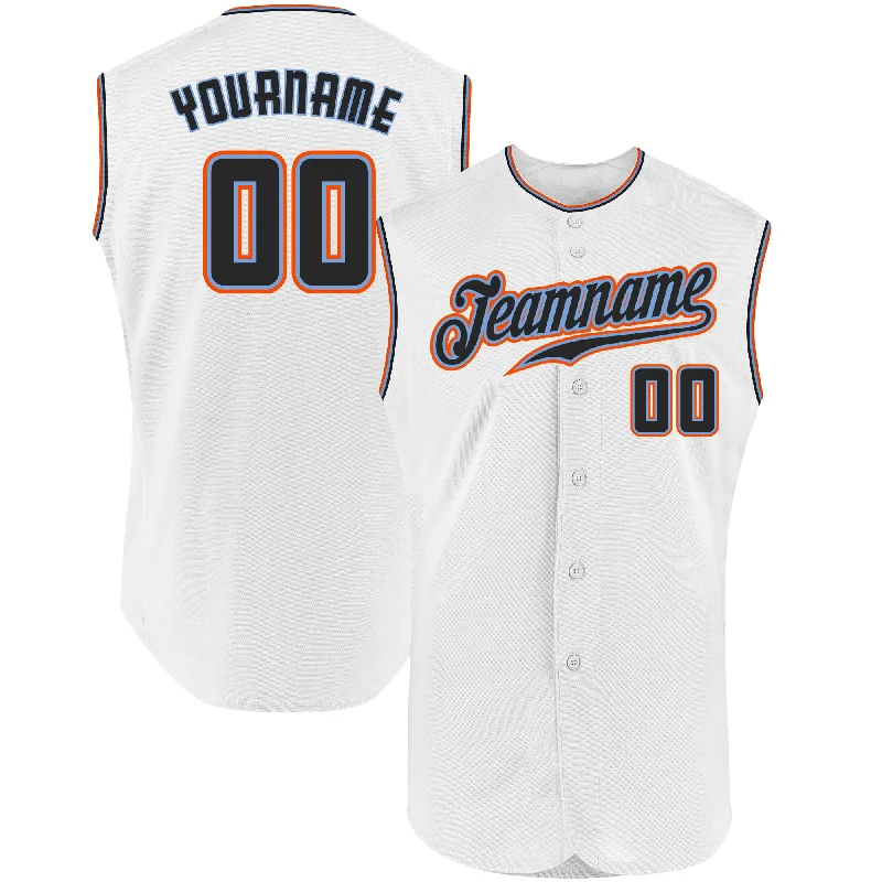 Custom White Black-Orange Authentic Sleeveless Baseball Jersey