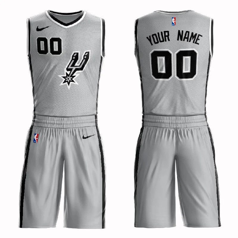 Spurs Gray Men's Customized Swingman Basketball Jersey(With Shorts)