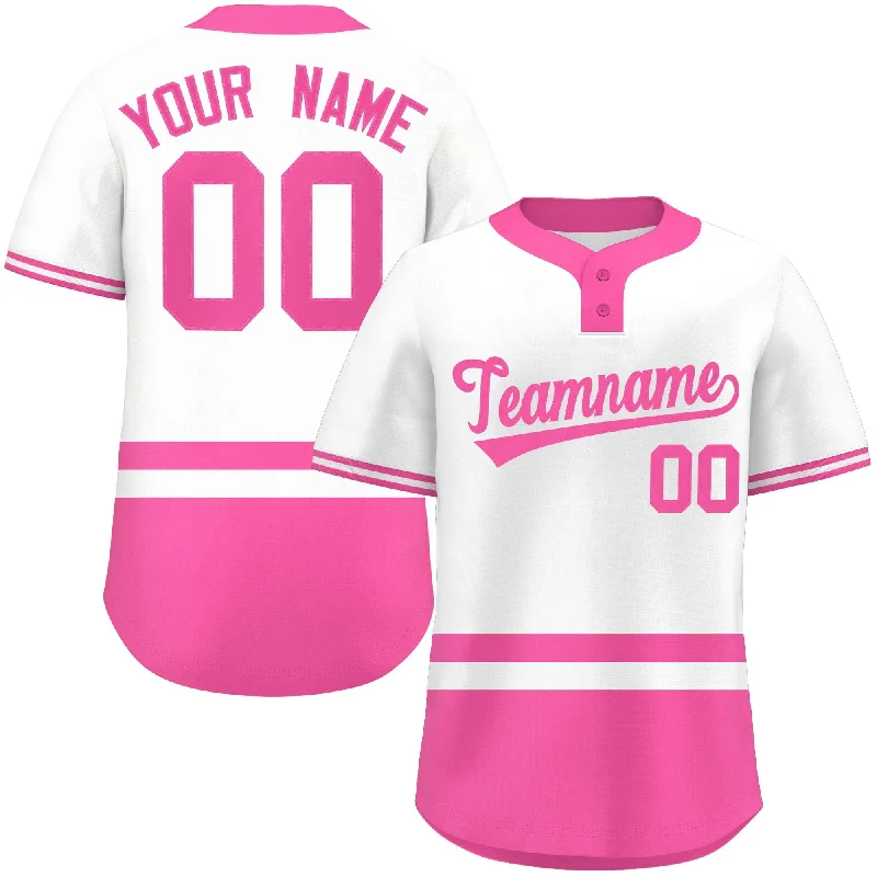 Custom White Pink Color Block Personalized Authentic Two-Button Baseball Jersey