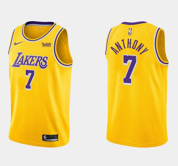 Men's Los Angeles Lakers #7 Carmelo Anthony Yellow Stitched Basketball Jersey