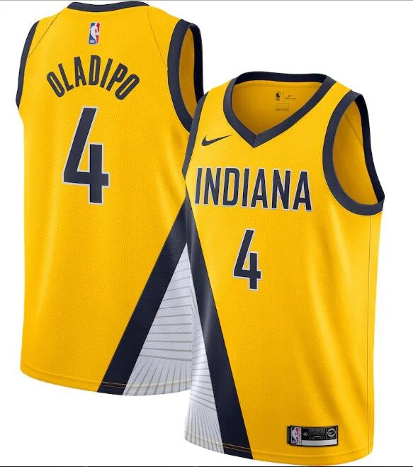 Men's Indiana Pacers Yellow #4 Victor Oladipo Statement Edition Swingman Stitched Basketball Jersey