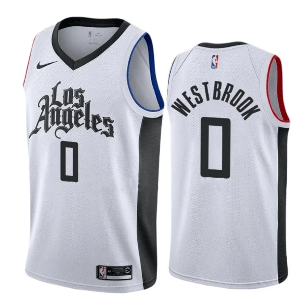 Men's Los Angeles Clippers #0 Russell Westbrook White City Edition Stitched Basketball Jersey