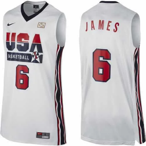 USA 6 James 1992 Throwback White Basketball Jerseys