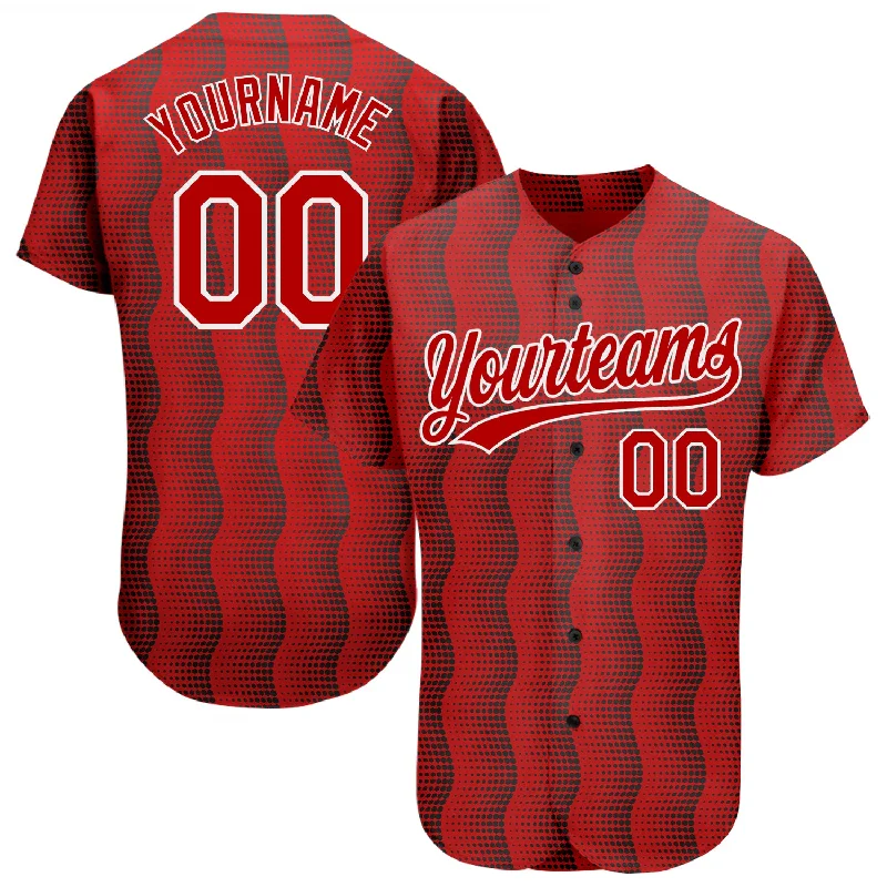 Custom Red Red-White 3D Pattern Design Authentic Baseball Jersey