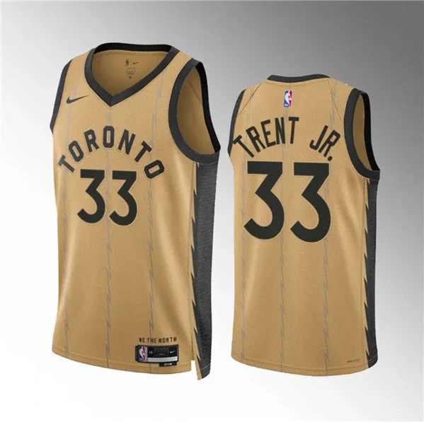 Men's Toronto Raptors #33 Gary Trent Jr. Gold 2023/24 City Edition Stitched Basketball Basketball Jersey