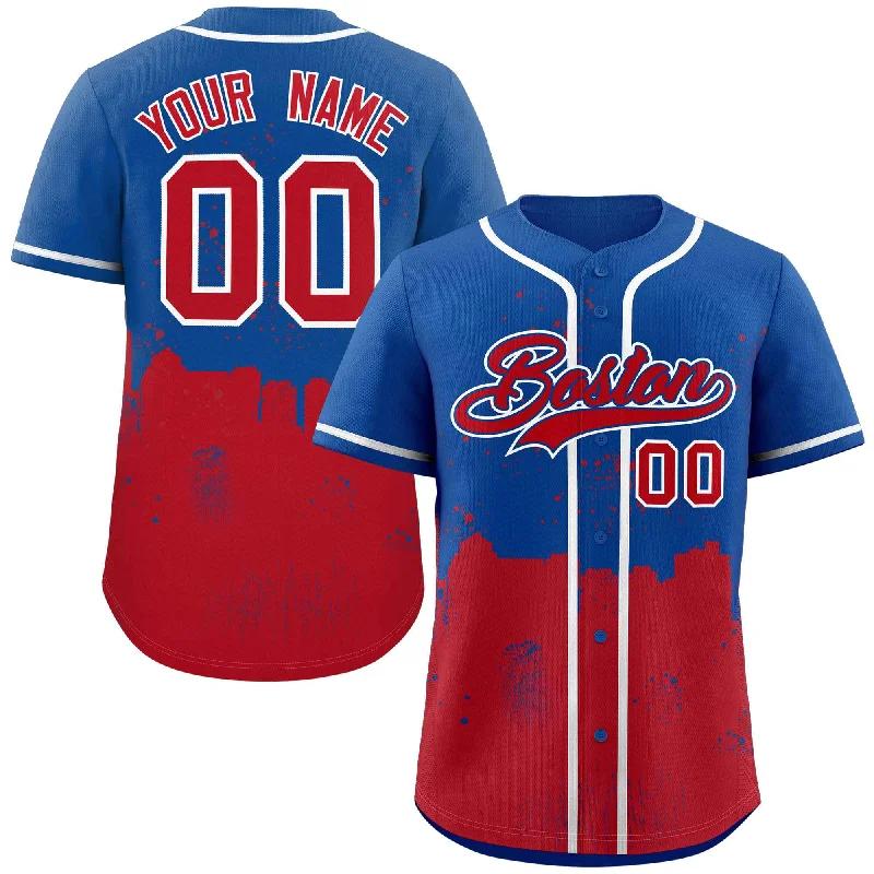 Custom Royal Red Personalized Boston City Nightscape Authentic Baseball Jersey