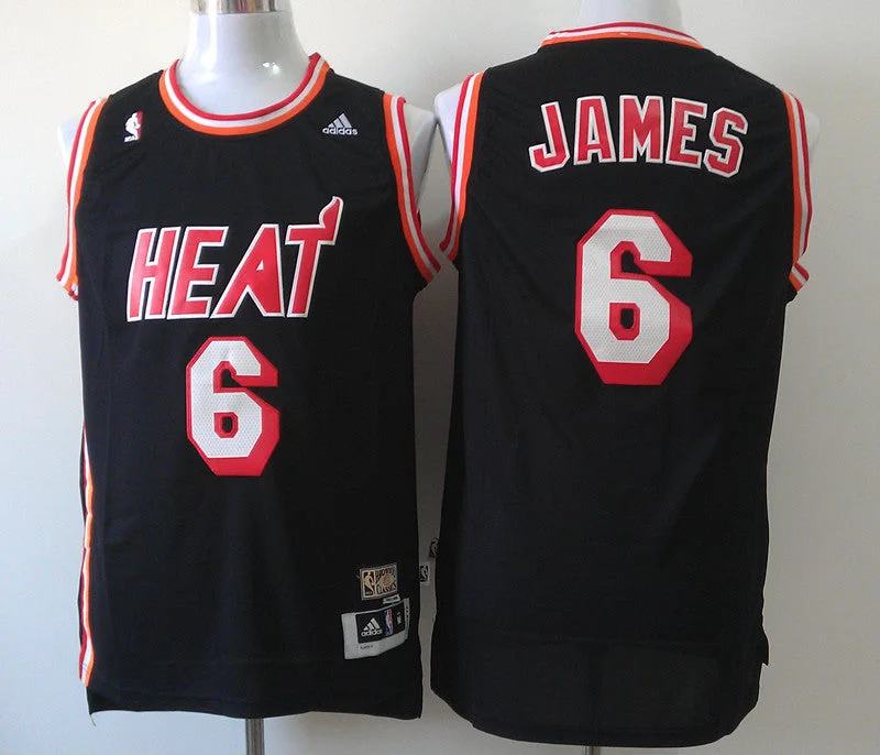 Heat 6 James Black m&n Basketball Jerseys