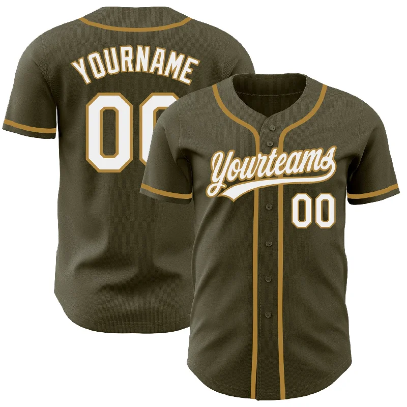 Custom Olive White-Old Gold Authentic Salute To Service Baseball Jersey