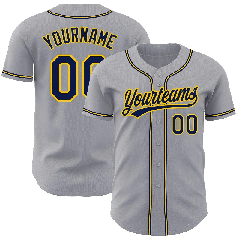 Custom Gray Navy-Gold Authentic Baseball Jersey