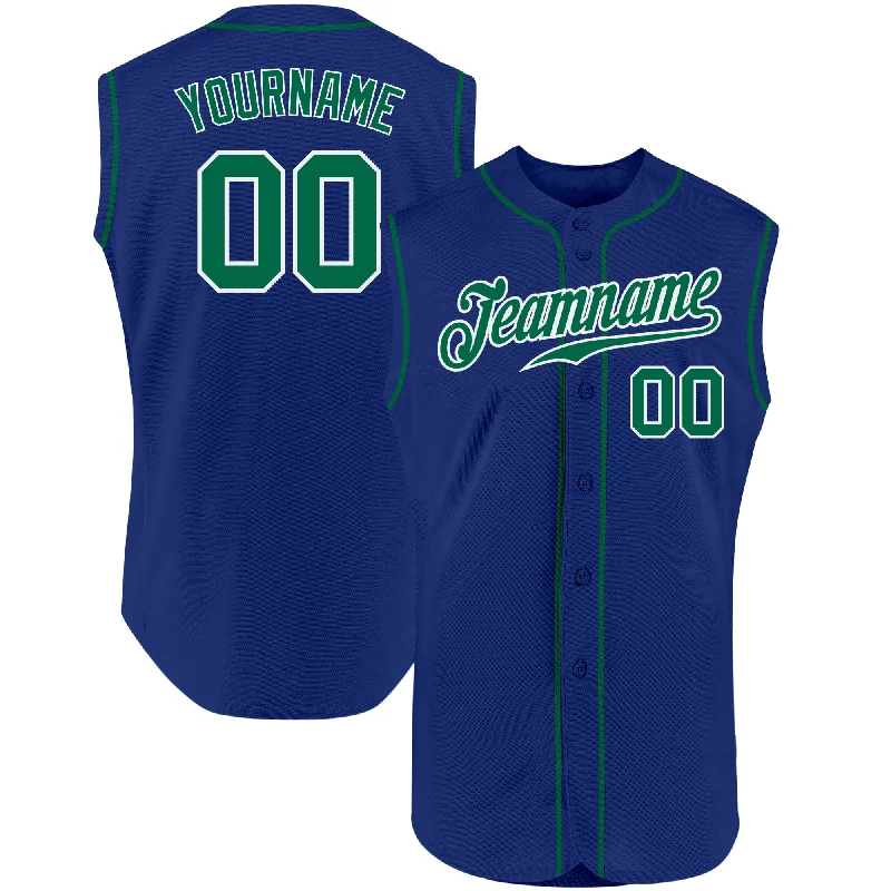 Custom Royal Kelly Green-White Authentic Sleeveless Baseball Jersey