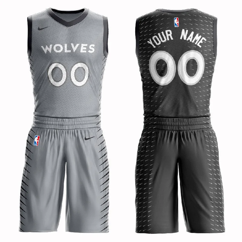 Timberwolves Gray Men's Customized Swingman Basketball Jersey(With Shorts)