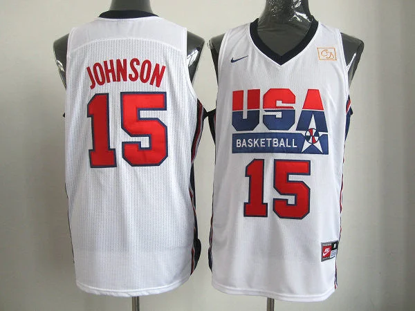 Team USA 15 Johnson White m&n Basketball Jerseys