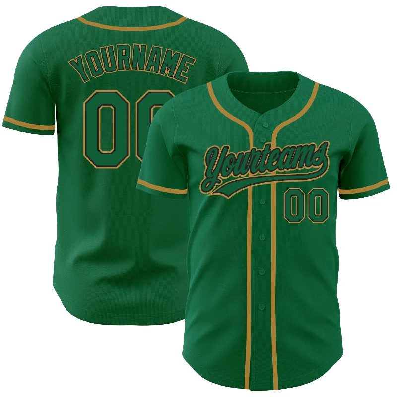 Custom Kelly Green Kelly Green Black-Old Gold Authentic Baseball Jersey