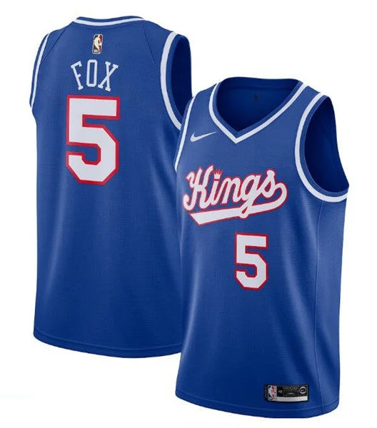 Men's Sacramento Kings #5 De'Aaron Fox Blue 2019/20 Hardwood Classics Swingman Stitched Basketball Basketball Jersey