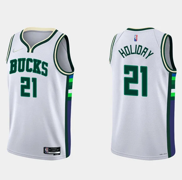 Men's Milwaukee Bucks #21 Jrue Holiday White 75th Anniversary City Stitched Basketball Jersey