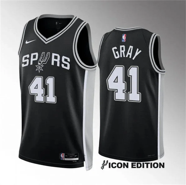 Men's San Antonio Spurs #41 Raiquan Gray Black 2022/23 Icon Edition Stitched Basketball Basketball Jersey