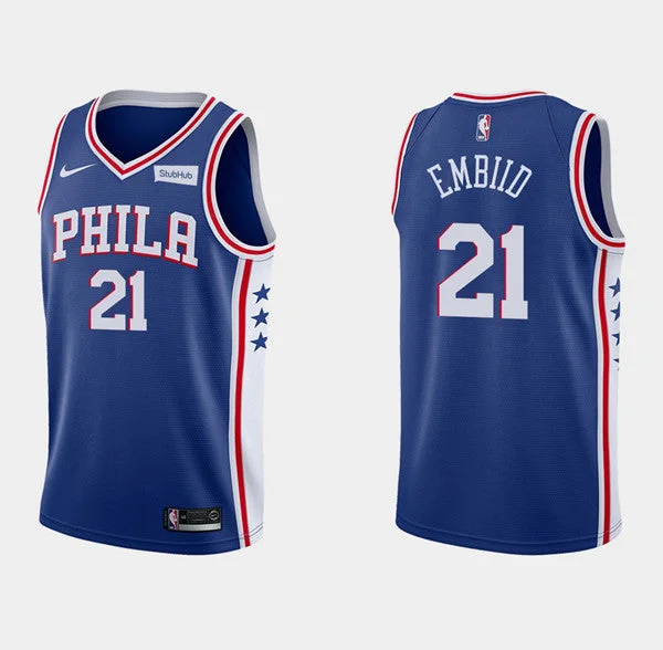 Men's Philadelphia 76ers #21 Joel Embiid Royal Icon Edition Stitched Swingman Basketball Jersey