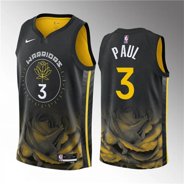 Men's Golden State Warriors #3 Chris Paul Black City Edition Stitched Basketball Basketball Jersey