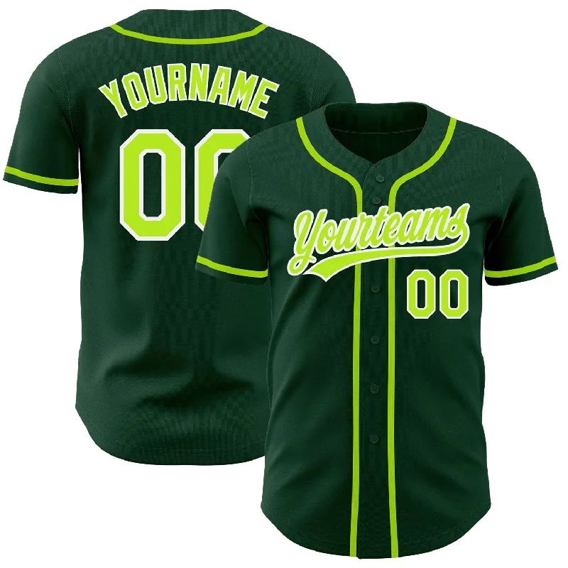 Custom Green Neon Green-White Authentic Baseball Jersey