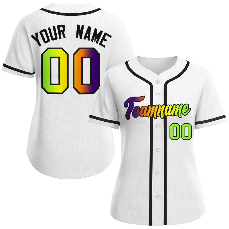 Custom White Purple-Black Gradient Fashion Baseball Jersey For Women