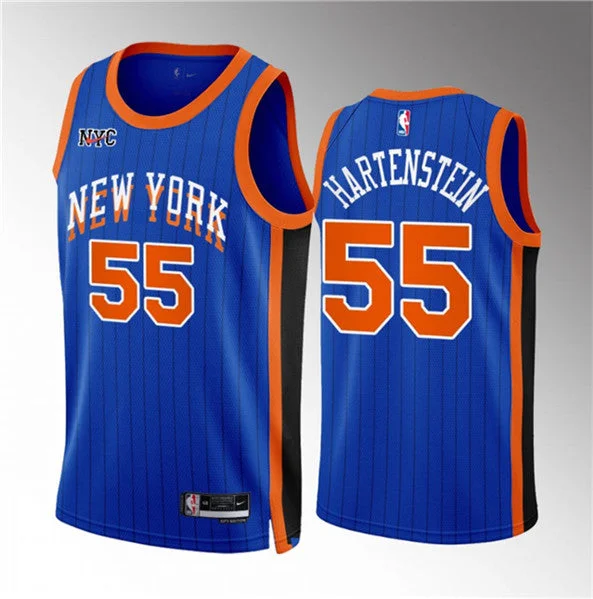 Men's New York Knicks #55 Isaiah Hartenstein Blue 2023/24 City Edition Stitched Basketball Basketball Jersey