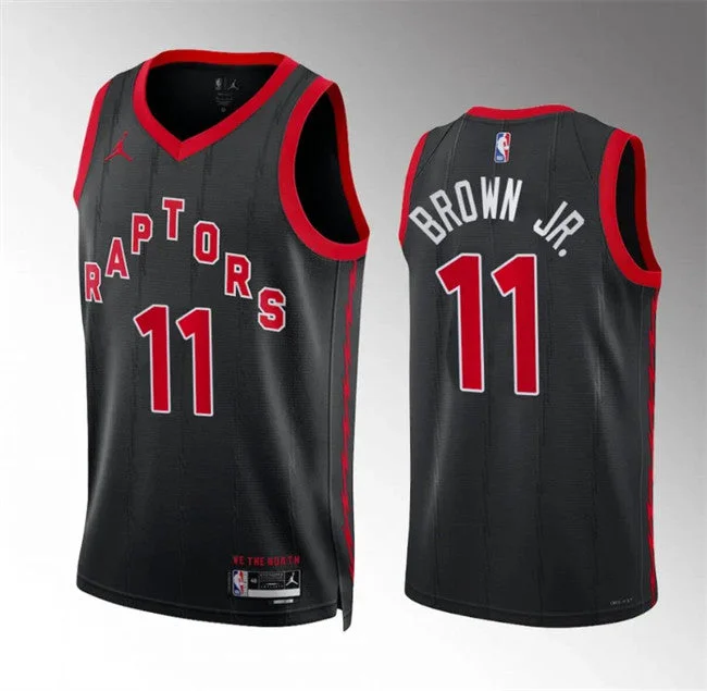 Men's Toronto Raptors #11 Bruce Brown Jr Black Statement Edition Stitched Basketball Basketball Jersey