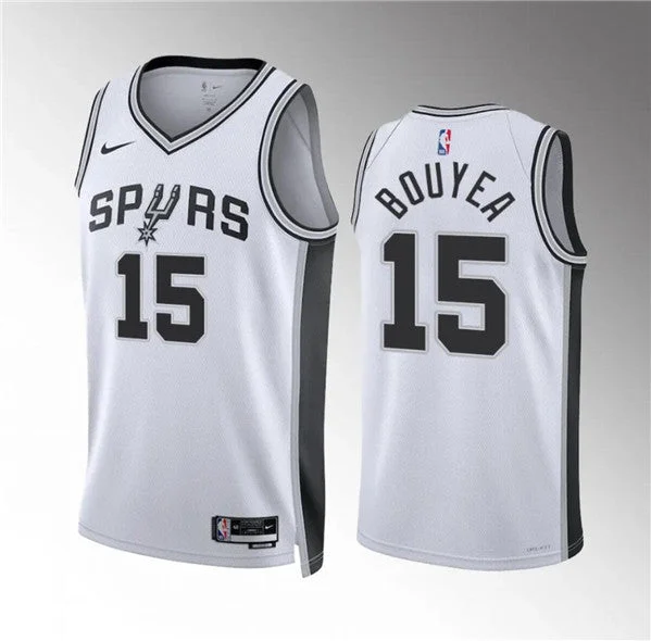 Men's San Antonio Spurs #15 Jamaree Bouyea White Association Edition Stitched Basketball Basketball Jersey