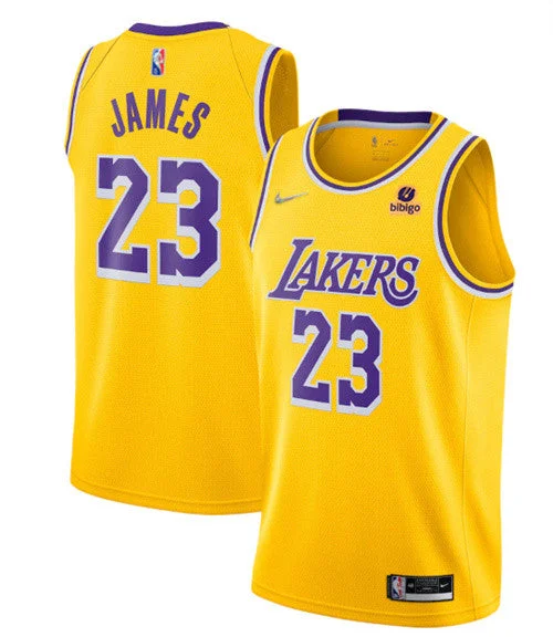 Men's Los Angeles Lakers #23 LeBron James Yellow 2021 75th Anniversary Stitched Basketball Jersey