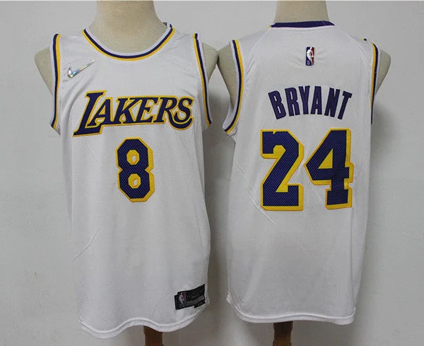 Men's Los Angeles Lakers Front #8 Back #24 Kobe Bryant 75th Anniversary White 2021 Stitched Basketball Basketball Jersey